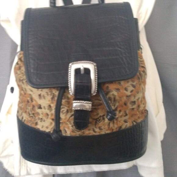 ❤️3 BRIGHTON Croc Leather & Leopard Top Handle / Backpack Bag Purse +Dustbag+FOB main image 5